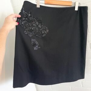 Vintage Y2K Mini skirt Black Wool shell Silk lining Floral beading Dark Fairy 14